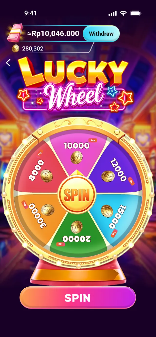 ReelEarn Lucky Wheel mini game with six prize segments